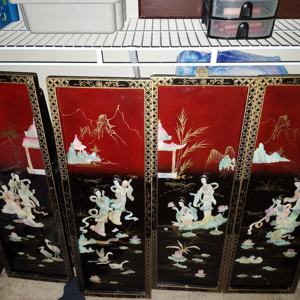 Vintage Japanese Shibayama Gilt Artwork Geisha Lady Inlaid Lacquered Wall Panel - Picture 1 of 1
